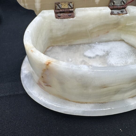 Vintage Onyx Stone Trinket Box Hand Carved Shell Lid Natural Stone Decor - Picture 12 of 16